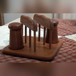 Vtg Teak Napkin Holder, Salt and Pepper Shaker Set, 70's Goodwood
